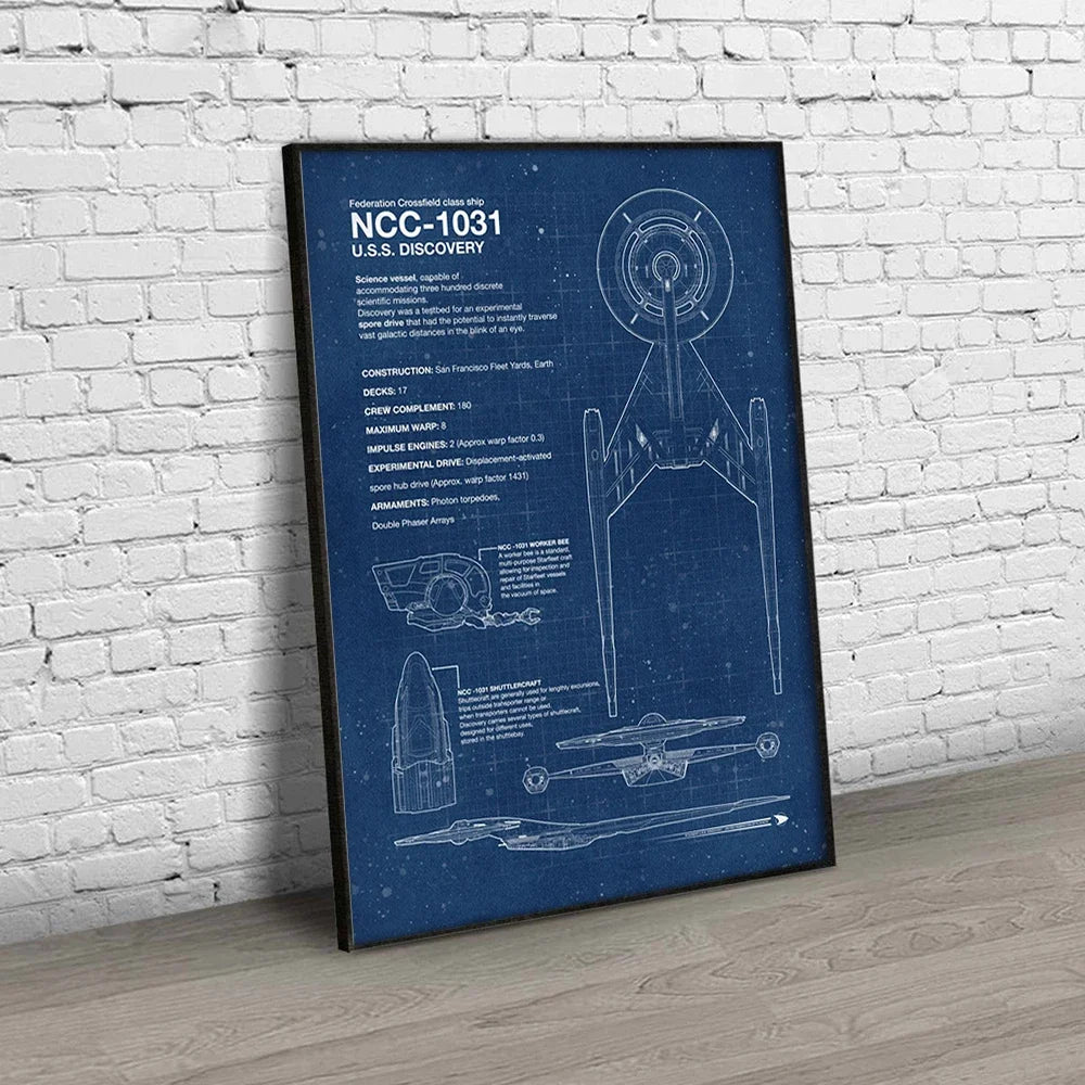 Spaceship Blueprint Canvas Painting HD Print Modern Wall Art Picture Classic Movie Star-Trek Poster Living Room Bedroom Decor