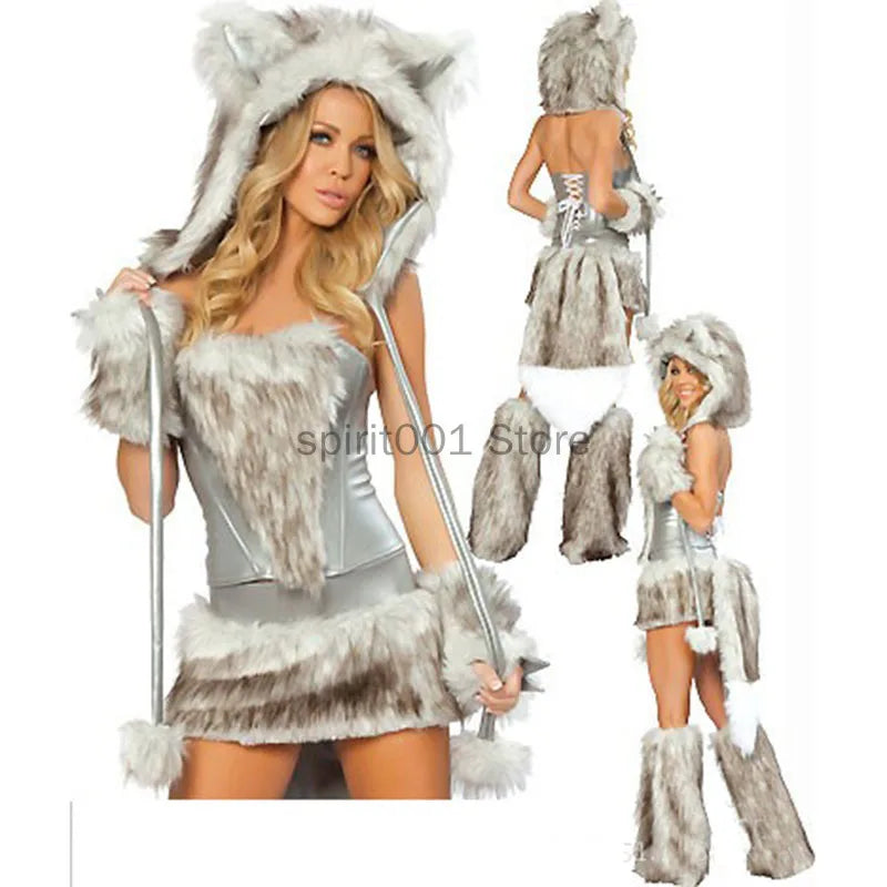 New Sexy Furry Wolf Girl Costume Wolf Women Costumes Halloween Furry Costumes For women Animal Costume Cosplay Christmas Costume