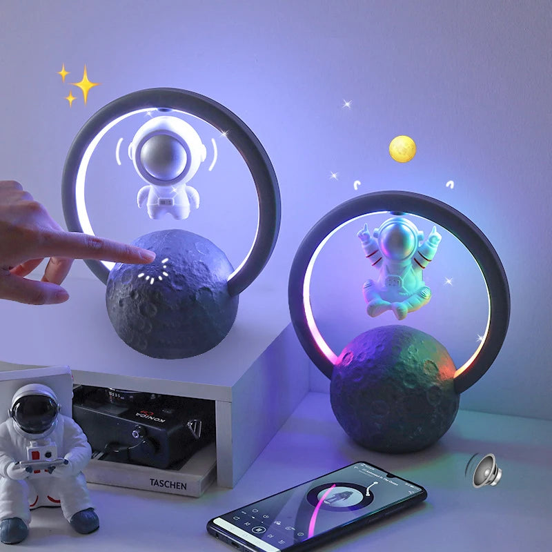 Novelty Floating Magnetic Night Light RGB Led Lamp Astronaut Speaker Levitation Bluetooth Rechargeable Decorative Bedside 2023