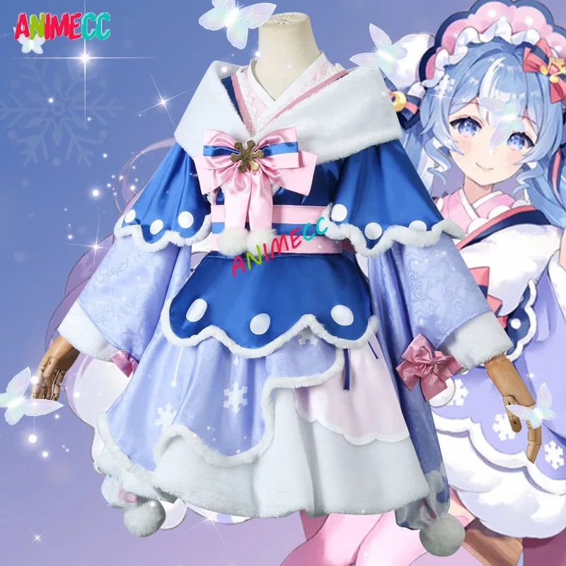 ANIMECC 2023 Snow Miku Cosplay Costume Wig Anime Mikuu Winter Lolita Dress Hat Hairwear Halloween Party Outfits for Women Girls