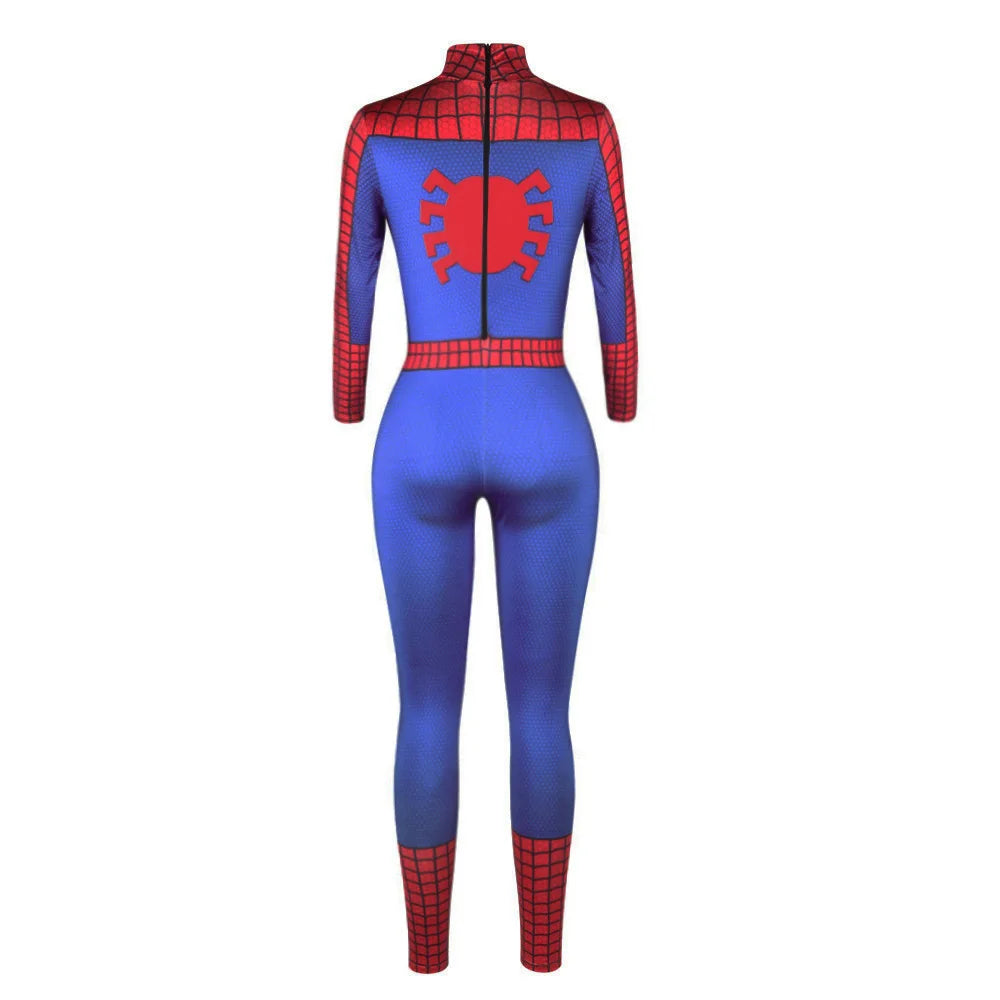 Superhero Spiderman Iron Man Bodysuit Cosplay Costume Women Slim Digital Print Jumpsuit Halloween Fancy Dress up