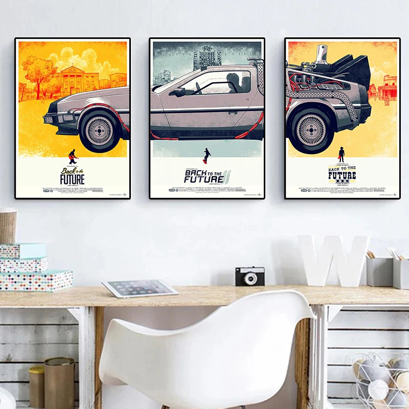 Back To The Future Car Poster Art Paintings Silk Canvas Poster Print Classic Movie Pictures Home Decor Boy Kid Gift