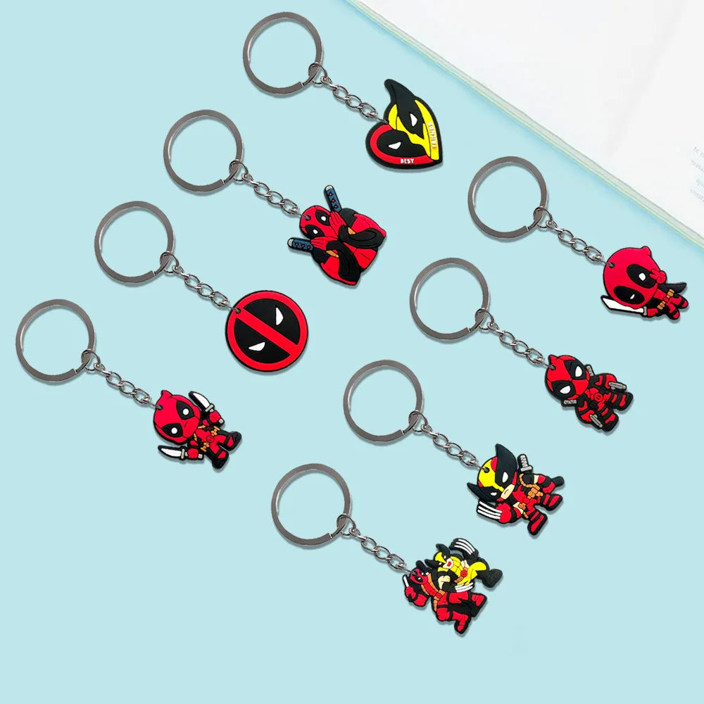 Disney Anime Deadpool Wolverine Keychain PVC Soft Glue Car Keychain Children Backpack Pendant Buckle Diy Accessories Toys Gifts