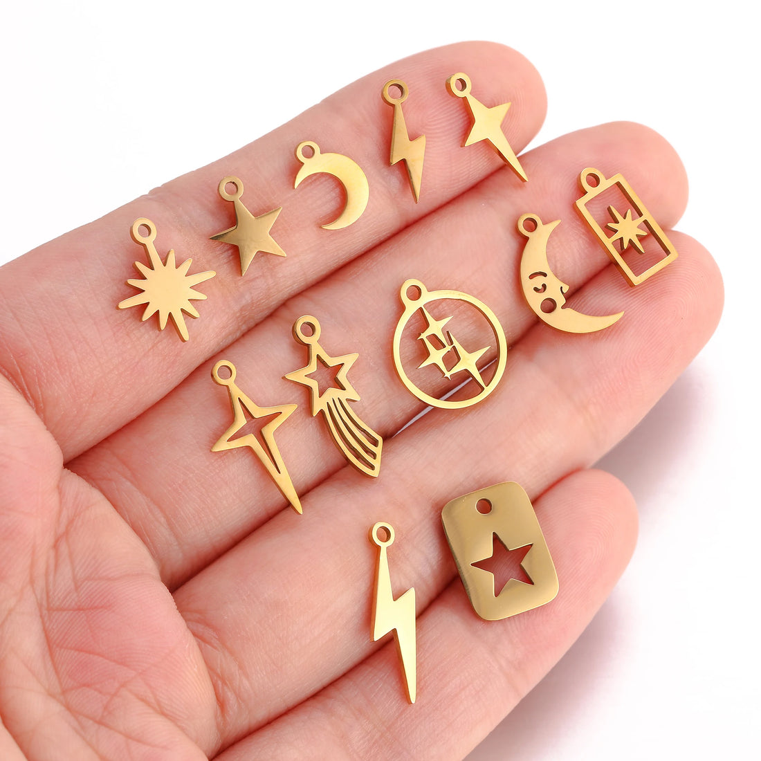 5PCS/Lot Celestial Mini Star Charms Stainless Steel Pentagram/Astral/Meteor/Moon Pendant DIY for Earring Bracelet Jewelry Making