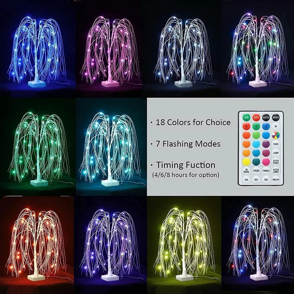 RGB LED Willow Mini Christmas Tree Night Light 60LEDs Touch Control 8Modes Fairy Night Lamp For Bedroom Wedding Party Decoration