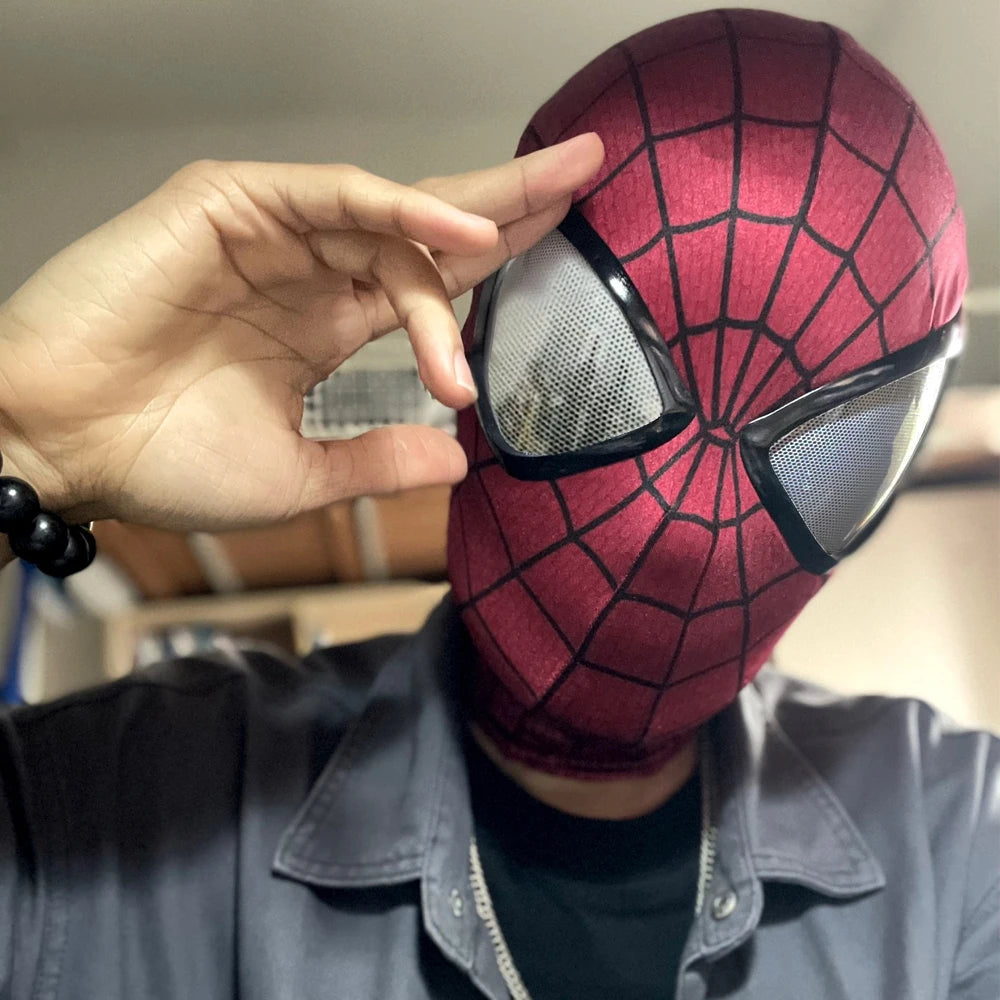 Marvel Spiderman Mask 1:1 Spide-Man 2 Movie Version Cos Handmade Head Cover with Shell&Magnetic Silver Eyes No Adhesive Strip