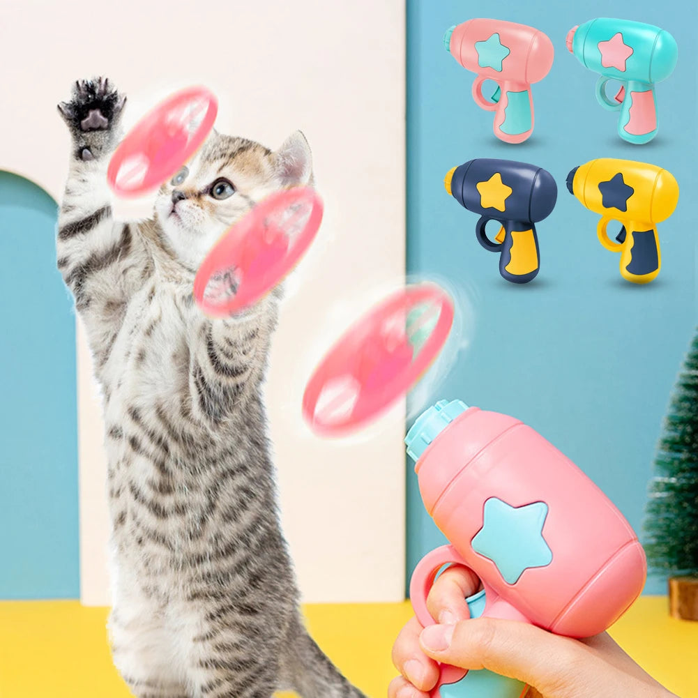 Flying Discs Cat Toys Funny Pet Disc Launcher Shooter Set Mini Ejection Flywheel Interactive Teaser Training Toy Cat Accessories