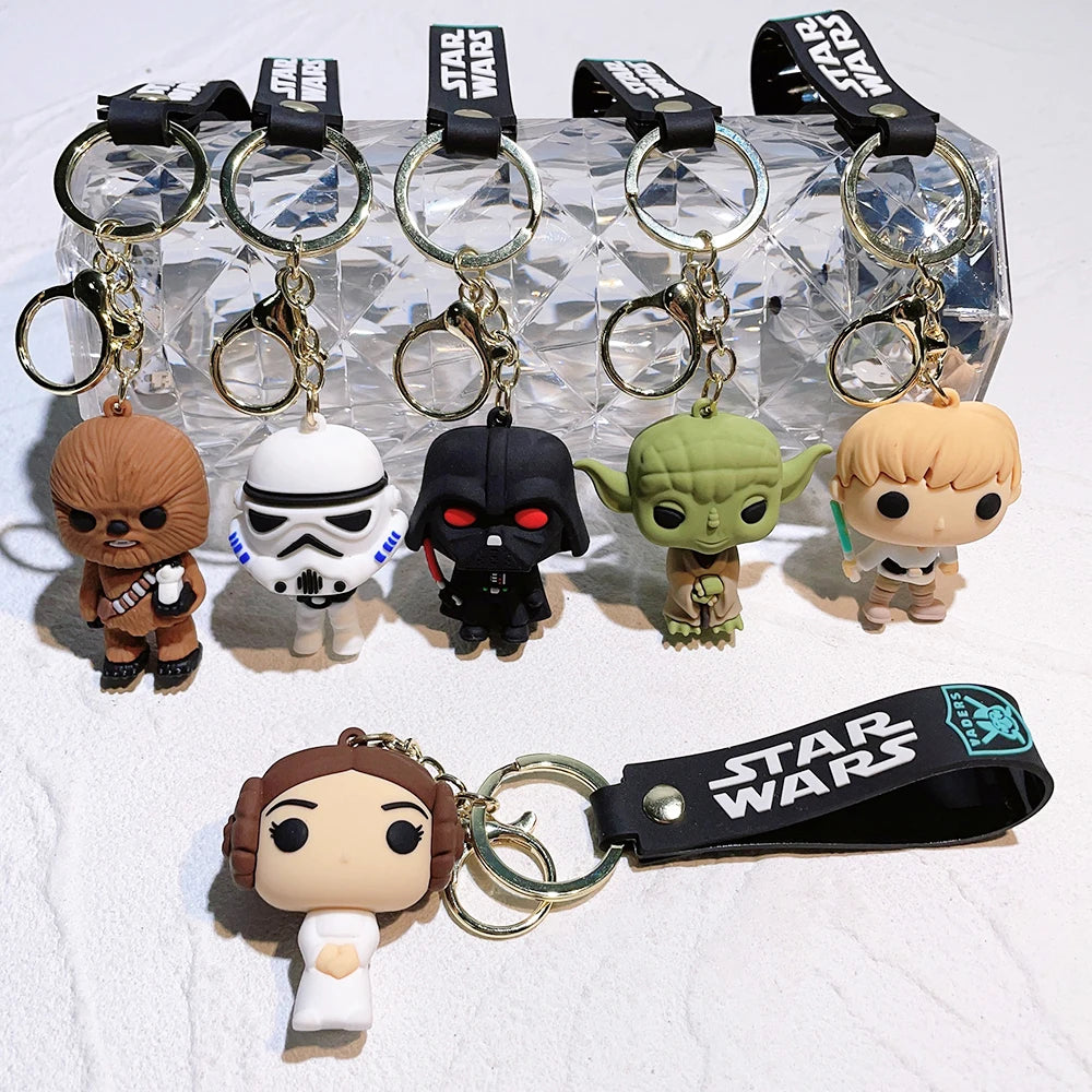 Disney Classic Movie Star Wars Keychain Darth Vader Imperial Stormtrooper Yoda Baby Chewbacca  Doll Keyrings Key Holder for Boys