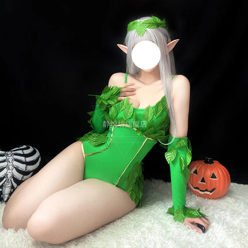 Sexy Cosplay Costumes Bodysuit Butterfly Green Elf Fairy Performance Club Ear Sleeve 3-Piece Jumpsuit Masquerade Y2k