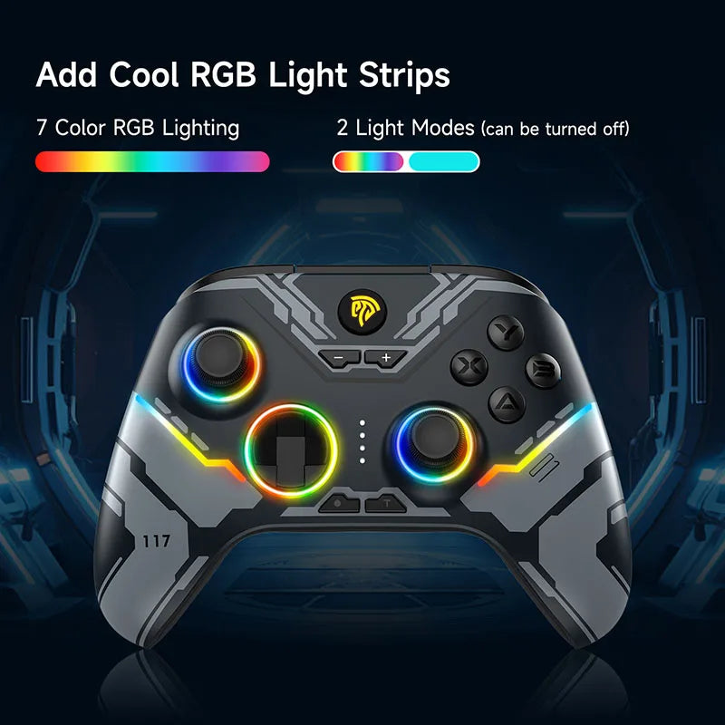 EasySMX X15 Wireless Gamepad, PC Controller Compatible with PC Windows, Phone, Switch, RGB Light, Hall Effect 3D Analog Stick