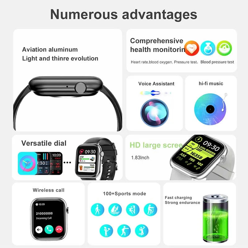 2024 New Women's Sport 1.85-inch smartwatch Women's Cycle Reminders HD Bluetooth Calls Men's smartwatch for Huawei Xiaomi + box