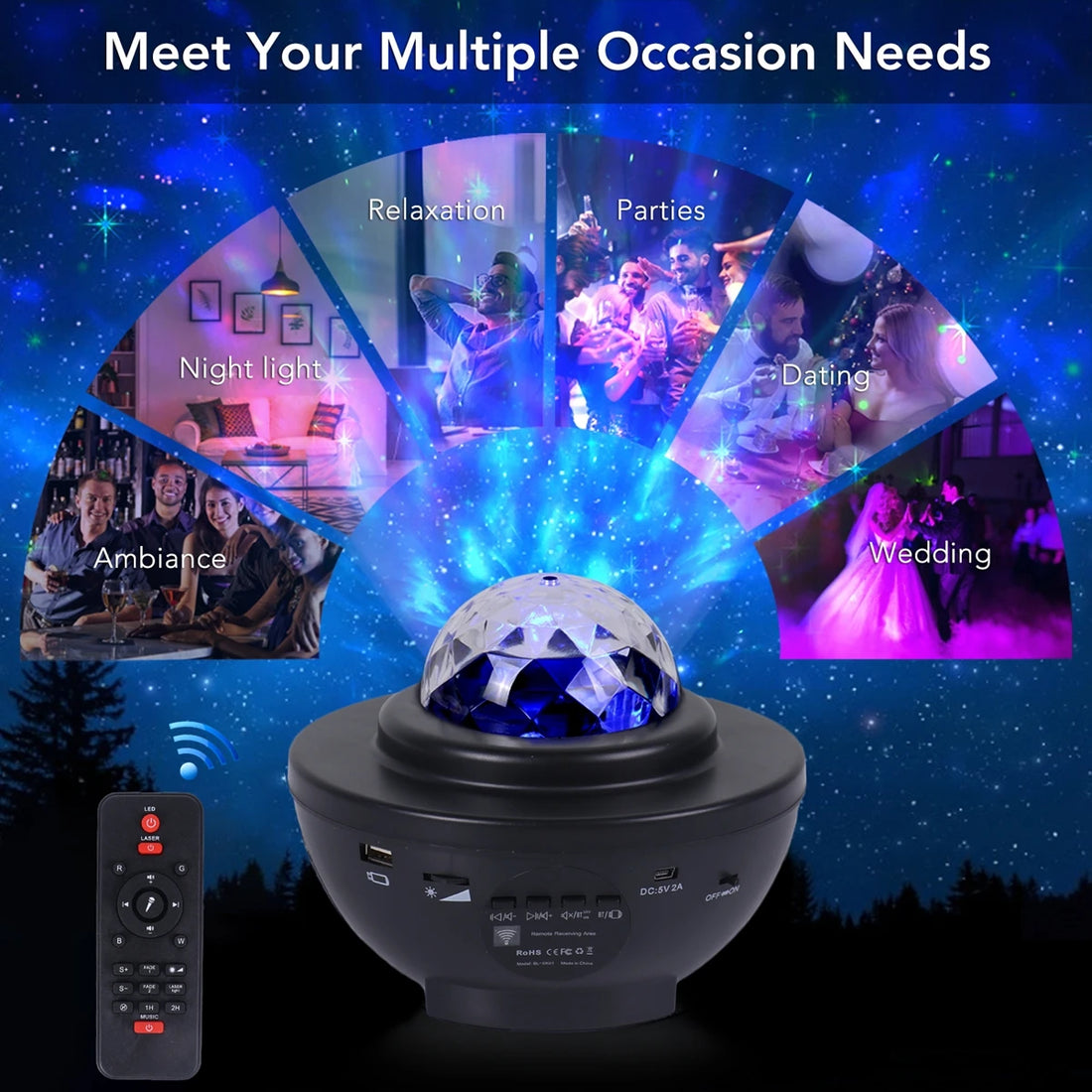 ZK50 LED Star Galaxy Projector Ocean Music Starry Water Wave Projector Light Sound-Activated Projector Light for Childrens