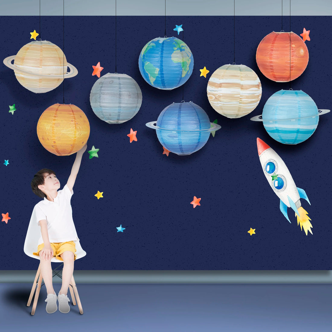 Kids Birthday Lanterns Paper Lantern Solar System Planet Lantern Galaxy Party Lampion Kids Birthday Decoration Party Supplies