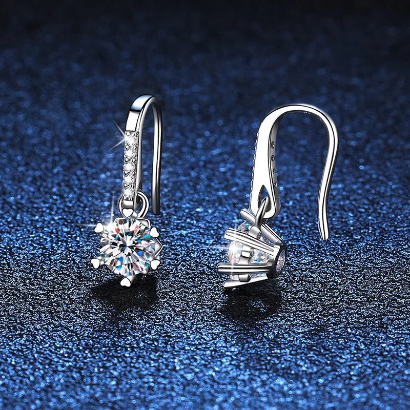 EWYA Luxury Designer Real 0.5 Carat Snowflake Moissanite Diamond Drop Earrings Women’s Wedding Fine Jewelry S925 Silver Earring