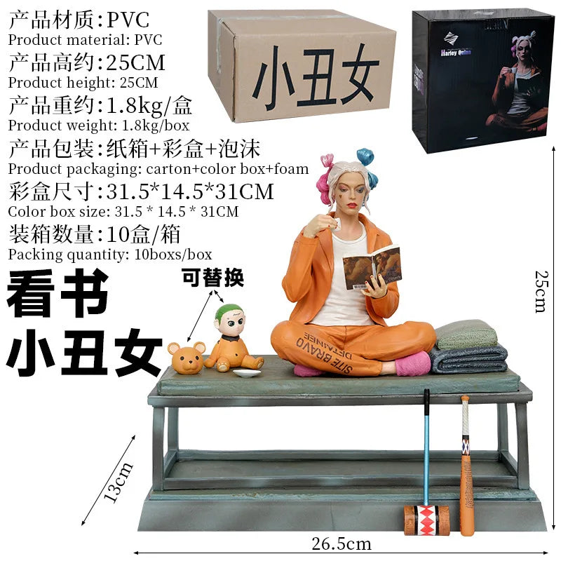 Joker Series Suicide Squad The Reading Girl Sitting Posture Harleen Quinzel Clown Model Hand Tabletop Decoration Furniture Gifts