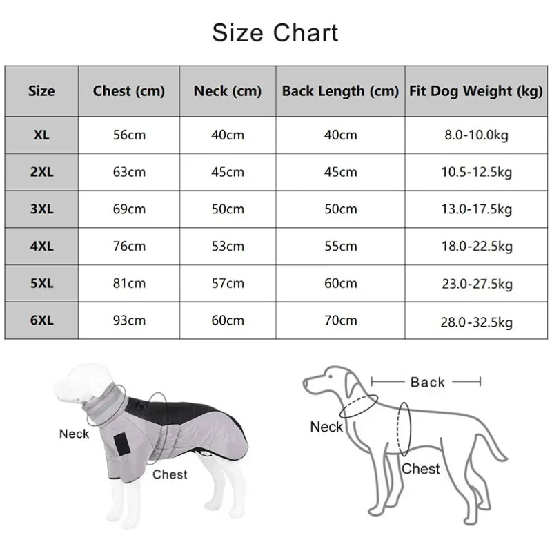 Winter Dog Jacket Reflective High Collar Warm Large Dog Coats Waterproof Thicken Autumn Winter Pet Clothes for Medium Large Dog