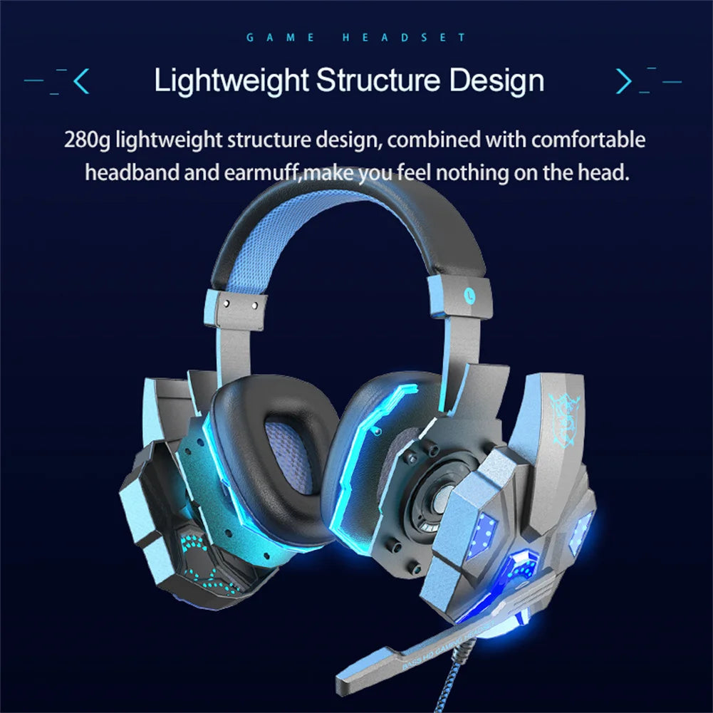 Gaming Headset With Mic Stereo Over Ear Headphones Cool Lighting Wired Headsets For Smart Phones Computer Laptop Tablet
