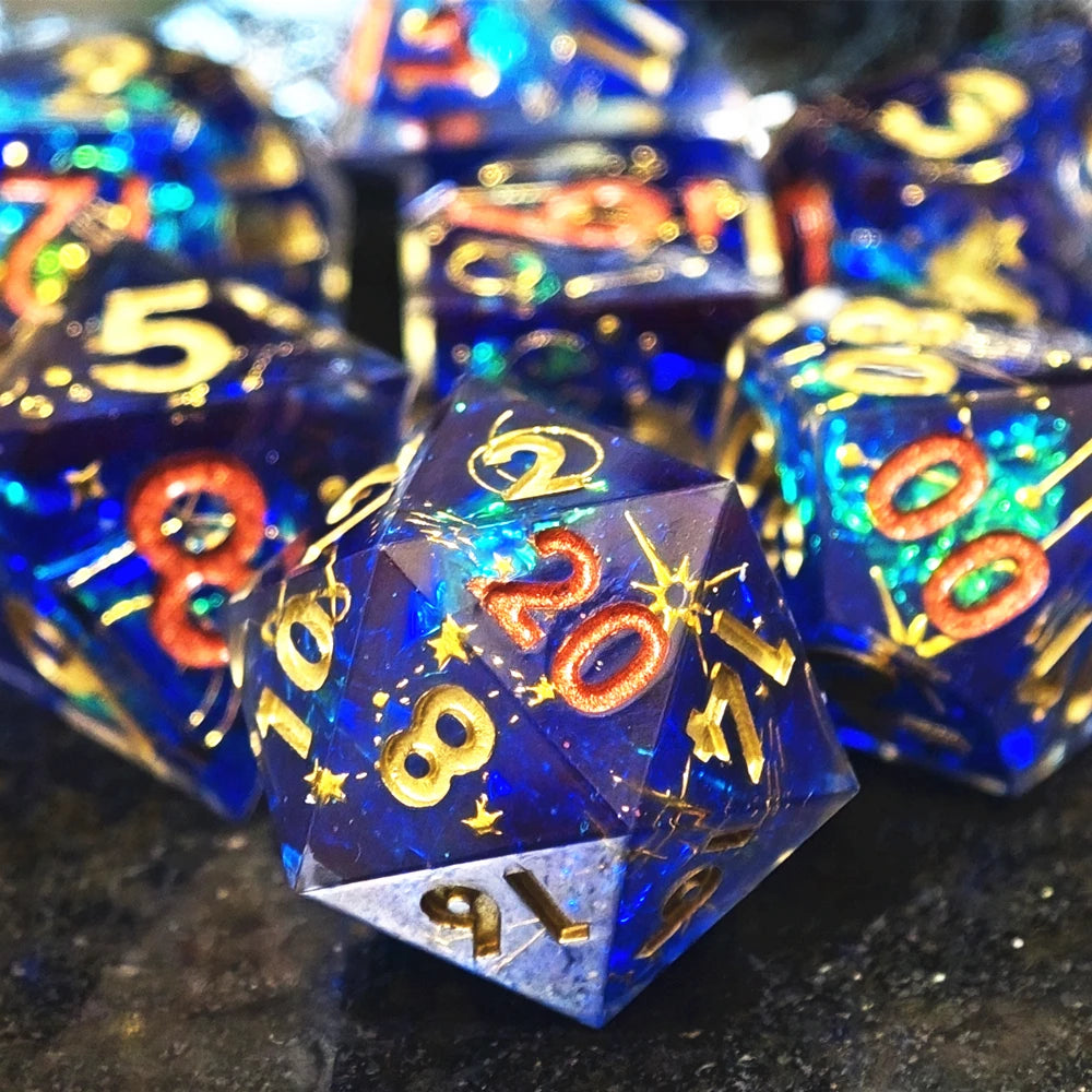 MINI PLANET Handmade Resin Dice D&D Polyhedral Resin Dice Set with Sharp Edges For RPG Layered Stickers Dice D20 Desktop Games