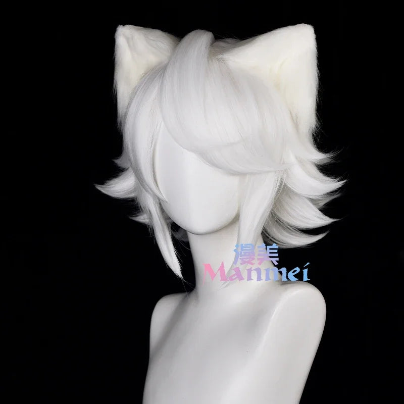 Cat Cute wig Game Sky Children of the Light Cosplay White 32cm Short Hair wig Cap Sky: Children of the Light Cosplay Wig+Ears