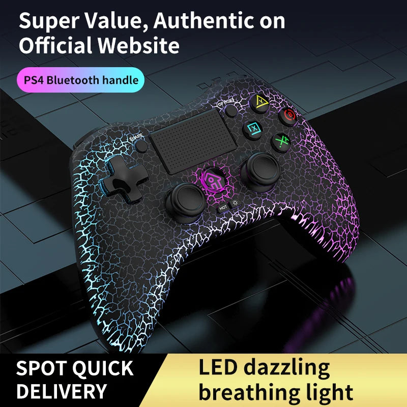 Wireless LED Light Luminous Game Controller with Back Buttons Compatible with PS4/Switch/Android/iOS Joystick Accessorries