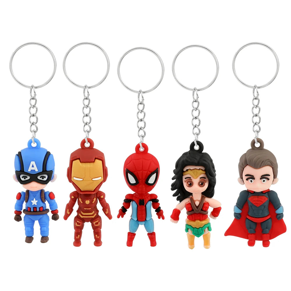 Iron Man Anime Cartoon Spiderman Keychain Accessories Marvel Avengers Spiderman Keyrings Bag Charms Kids Jewelry Friendship Gift