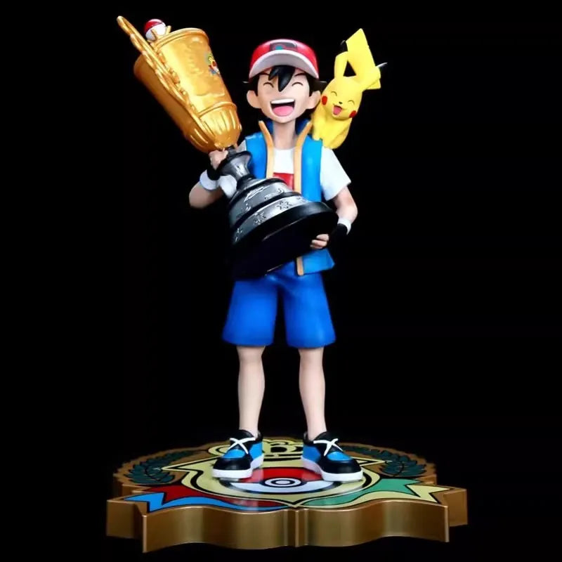 28cm Bandai Pokémon Pets Elf National Competition Champions Cup Gold Cup Ash Pokemon Large Pikachu Anime Figures Model Toys Doll