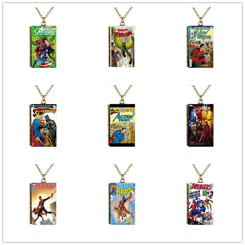 Miniature Marvel Charm Superhero Superman Batman Captain America TINY Book Cover Pendant Necklace