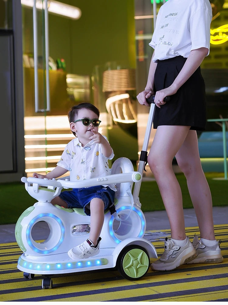 Kids Electric Four-wheel Car with Remote Control 1-3 Years Old Baby Can Sit Charging Motorcycle Toy Car Music Baby Electric Car