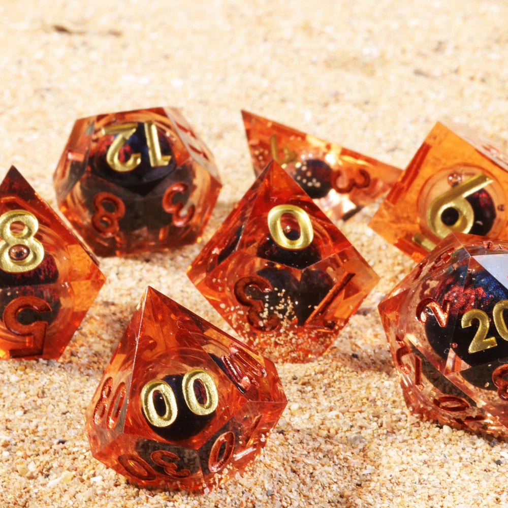 MINI PLANET Orange Dragon Eyes Dice Set Unique Design Polyhedral Resin DND Dice For RPG D&D Dice Box Set Desktop Game D20 Dice