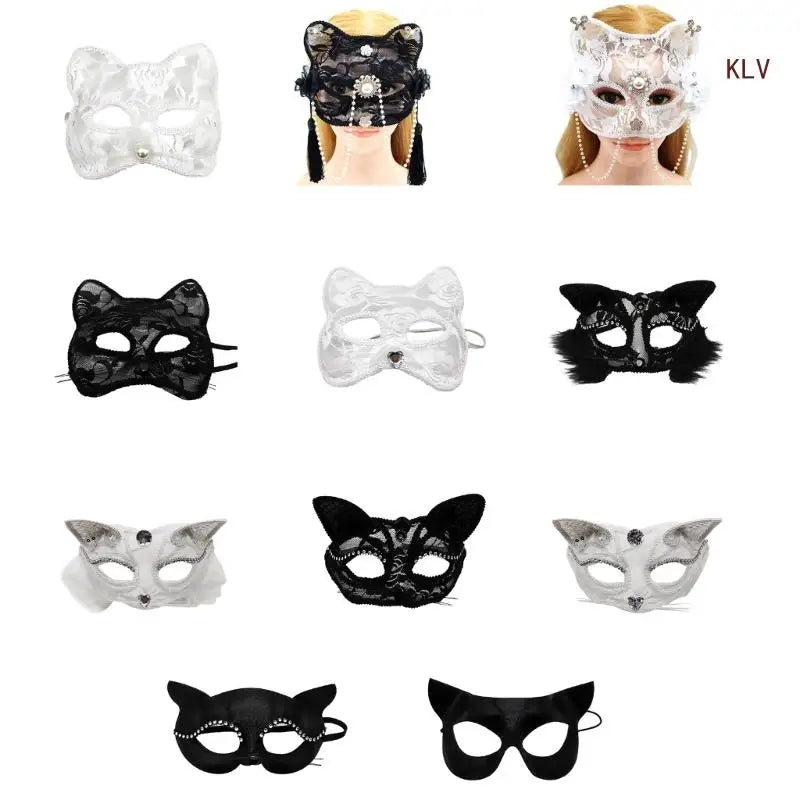 Foxes Mask Masquerade Animal Half Face Mask Halloween Party Mask Lace Cat Evening Prom Mask Anime Cosplay Mask