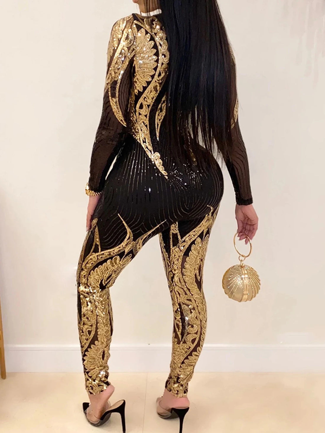 Sexy Long sleeve Sequin bodycon jumpsuit women body bodysuit one piece birthday party nightclub outfits womens jumpsuits overall