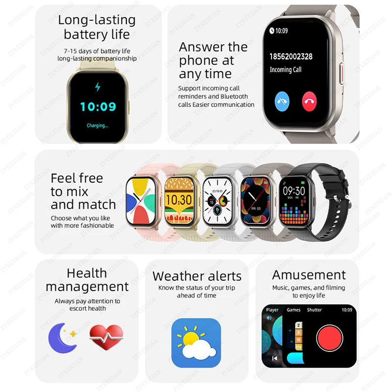 New Smart Watch Men Women Heart Rate Blood Pressure 100+ Sports Modes Fitness Tracker Bluetooth Call Smartwatch Man For Xiaomi