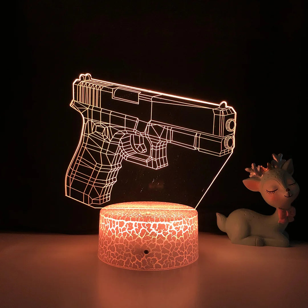 3D Pistol Gun Night Light 16 Colors Changing USB Power Remote Control LED Table Desk Lamp Children Kids Christmas Birthday Gift