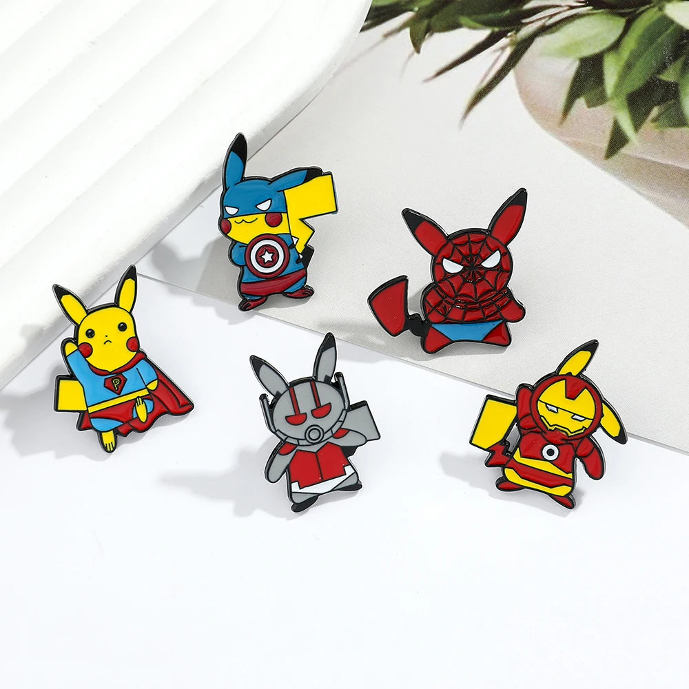 Marvel Superhero Cosplay Pikachu Enamel Lapel Pins Avengers Spiderman Iron Man Creative Badge Brooch for Backpack Accessories