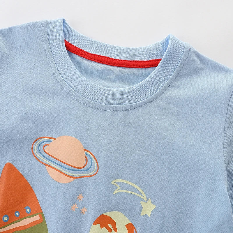 Little maven 2024 Baby Boys Clothes Summer Kids Cotton T-shirt Lovely Cartoon Space Fashion Tops for Kids 2-7year