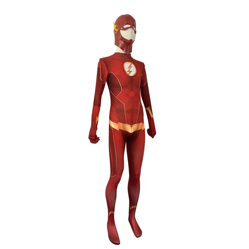 Hot Sale Super Hero Cosplay Flash Costume Red Jumpsuit with Headgear Halloween Party for Adult