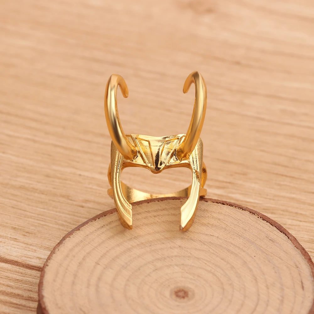 Disney Marvel Anti Hero Loki Ring Gold Color Helmet Finger Rings Avengers Creative Jewelry Simple Fashion Accessories For Fans