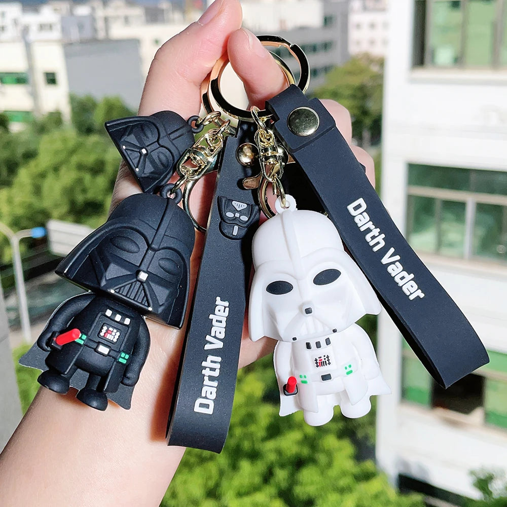 Disney Creative Keychain Cartoon Villain Black White Samurai Figure Keyring Fashion Ornament Key Chain Car Pendant Gift for Kids