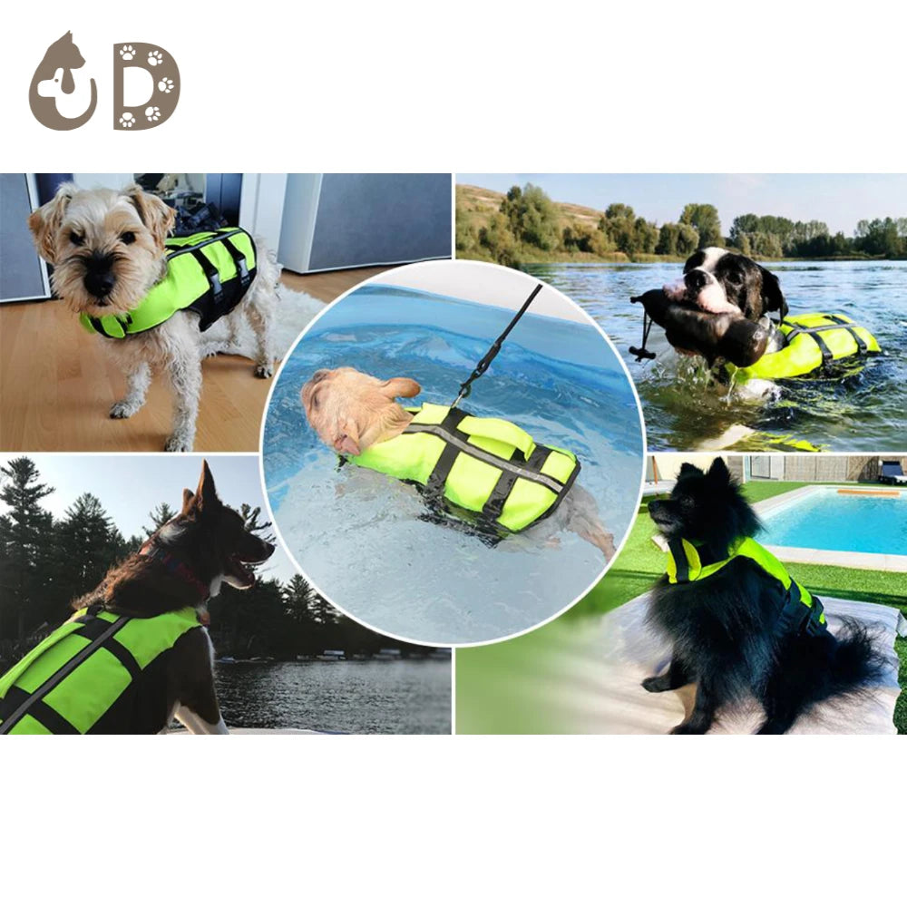 Dog Life Jacket Swimming Vest Pet Safety Clothes Life Vest Collar Harness Surfing Sailboat Enhanced Buoyancy Pet Summer Swimwear