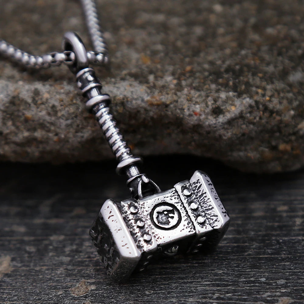 Nordic Vintage Thor Hammer Pendant Stainless Steel Viking Wolf Amulet Necklace For Men Fashion Jewelry Gifts Dropshipping