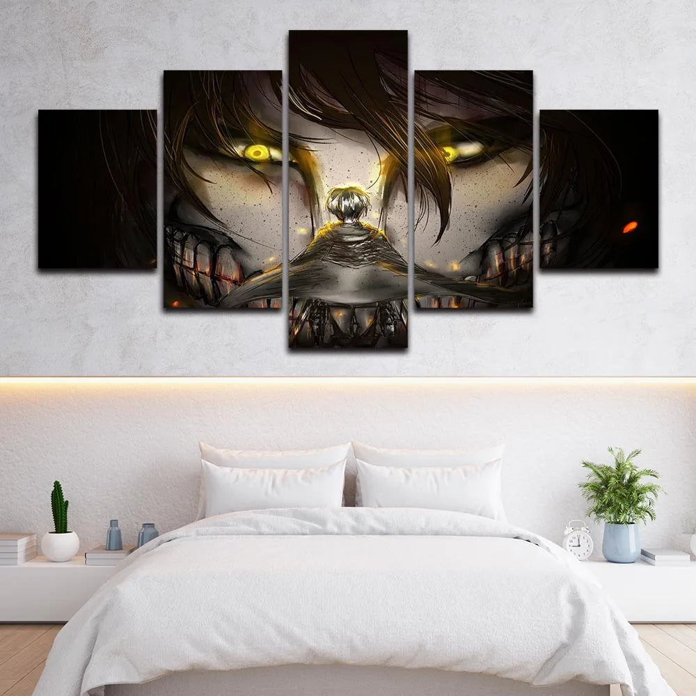 5 Pieces Wall Art Canvas Painting Eren Yeage Poster Modern Art Living Room Decoration Picture Wall No Frame