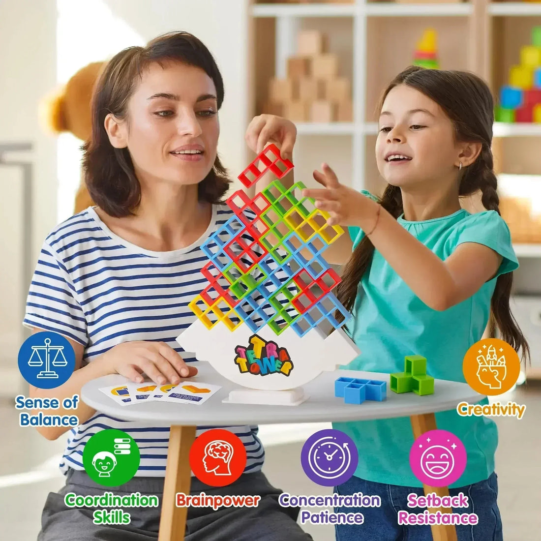 Tetra Tower Fun Balance Stacking Building Blocks Board Game for Kids Adults Friends Team Dorm Family Game Night and Partie Gifts