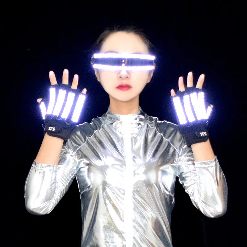 LED Gloves Pair DJ Party Cosplay Stage Performance Glowing Light Up Accessories Nightclub Costume Tron Dance Wear Women Men