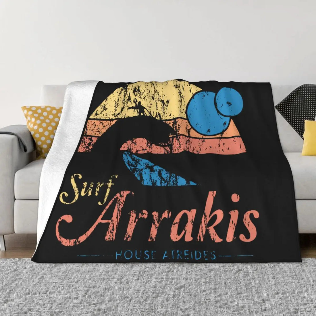 Visit Arrakis Vintage Distressed Surf Dune Sci Fi Fleece Throw Blankets Sandworm Blankets for Bed Outdoor Thin Plush Thin Quilt