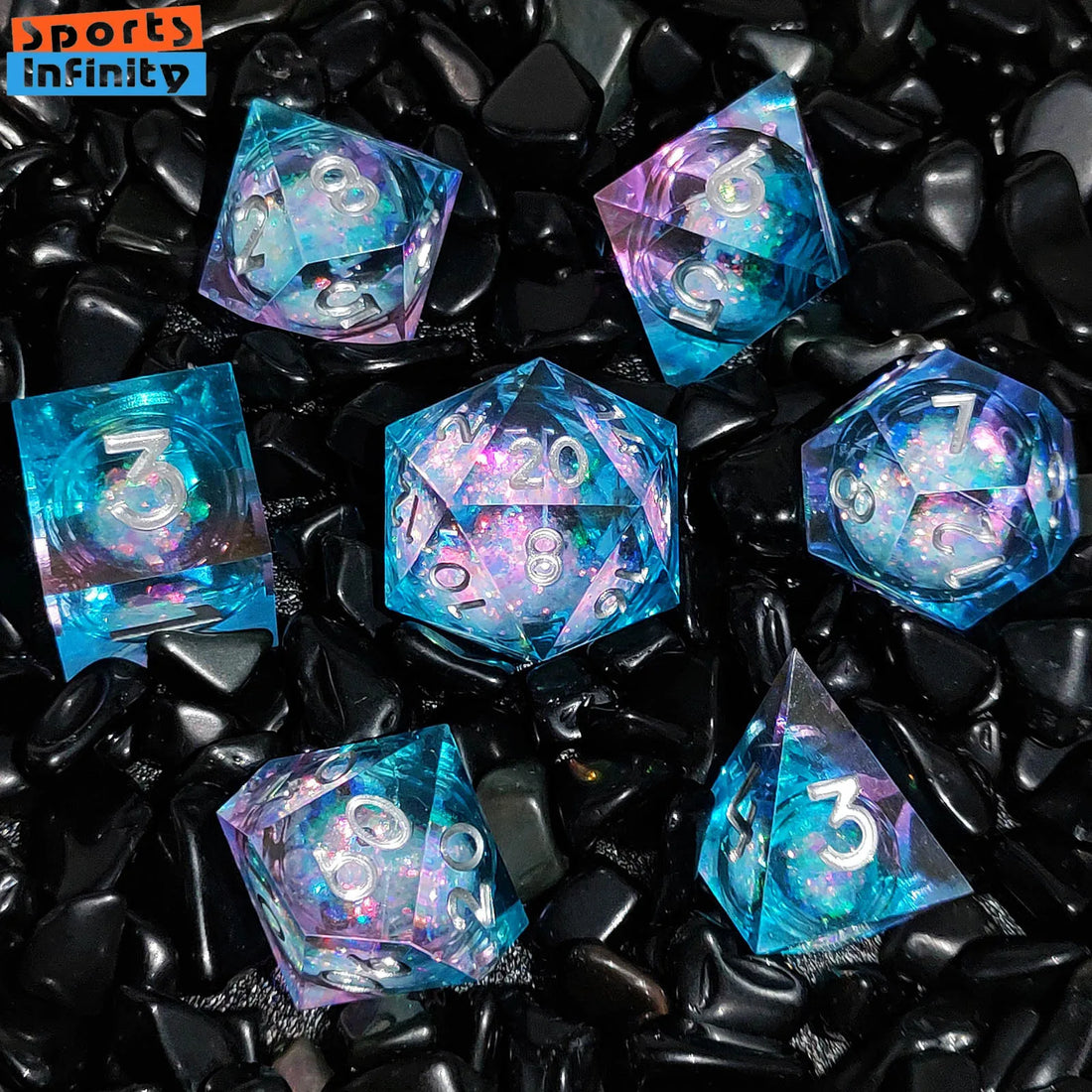 7pcs/set Resin Quicksand Dice Liquid Core Polyhedral for DND TPG TRPG Board Game Number Dice kit Cthulhu Role Playing Games