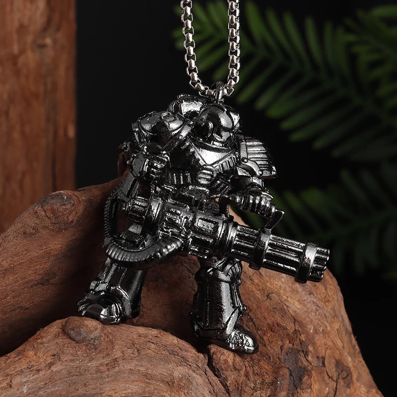 Sci-Fi Space Warrior Gatling Laser Machine Gun Pendant Hip Hop Rock Punk Anime Game Trend Necklace Men Jewelry Party Casual Gift