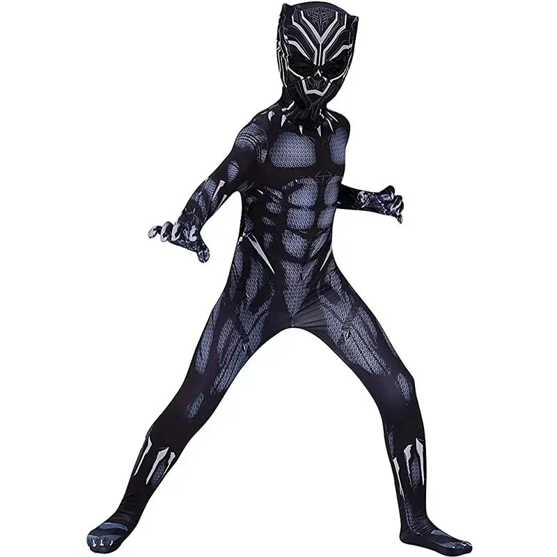 Boys Black Panther Tights Superhero Tights Movie Character Cosplay Justice Hero Mask Set Halloween Dress Up Kids Fantasy Costume