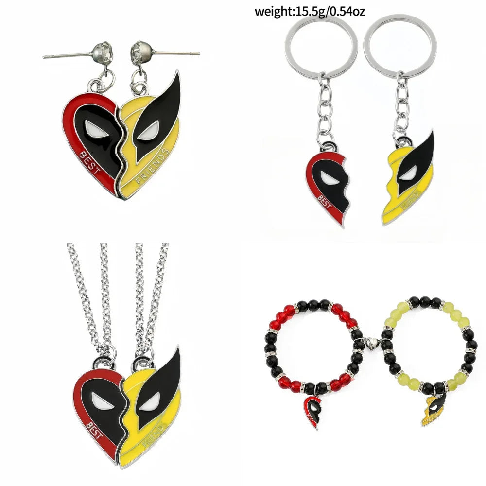 2pcs Deadpool with Wolverine Necklace Bracelet Keychain Friends Gift Earrings Pendant Jewelry Cosplay Accessories Kids Gifts Toy