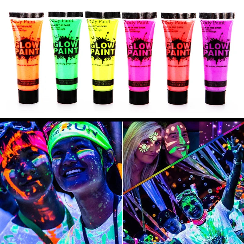 6 Fluorescent Body Paint Pigments uv Light Washable Luminescent Pigments for Face and Body Paint in Dark Body Paint Makeup Paint