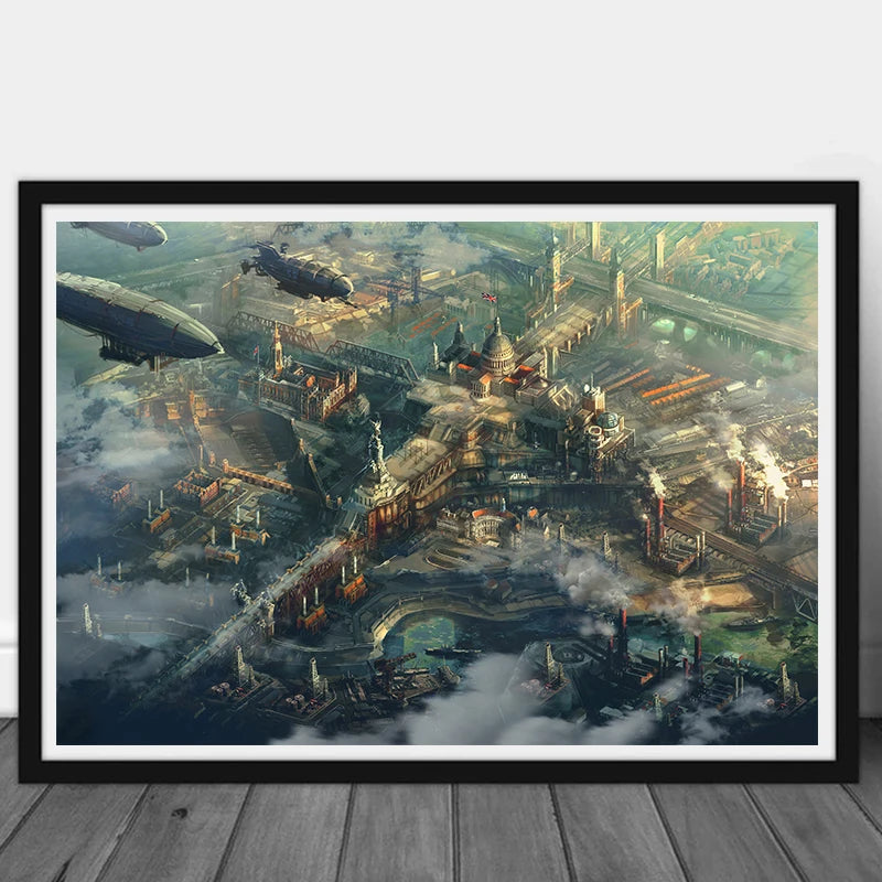 Steampunk Future World Industrial City Poster Prints For Living Room Sci Fi Movie Landscape Canvas Painting Wall Art Home Decor